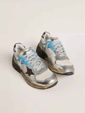 Dad-Star da donna in mesh e pelle argentata con stella in pelle scamosciata nera