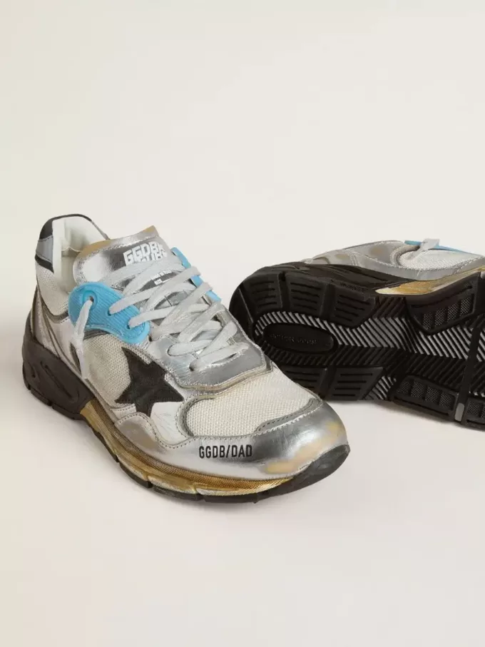 Dad-Star da donna in mesh e pelle argentata con stella in pelle scamosciata nera Dad-Star da donna in mesh e pelle argentata con stella in pelle scamosciata nera