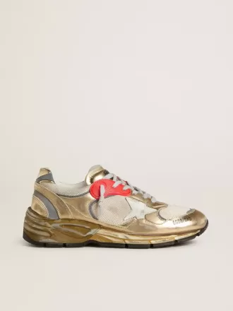 Dad-Star da donna in mesh e pelle laminata oro con stella in pelle bianca