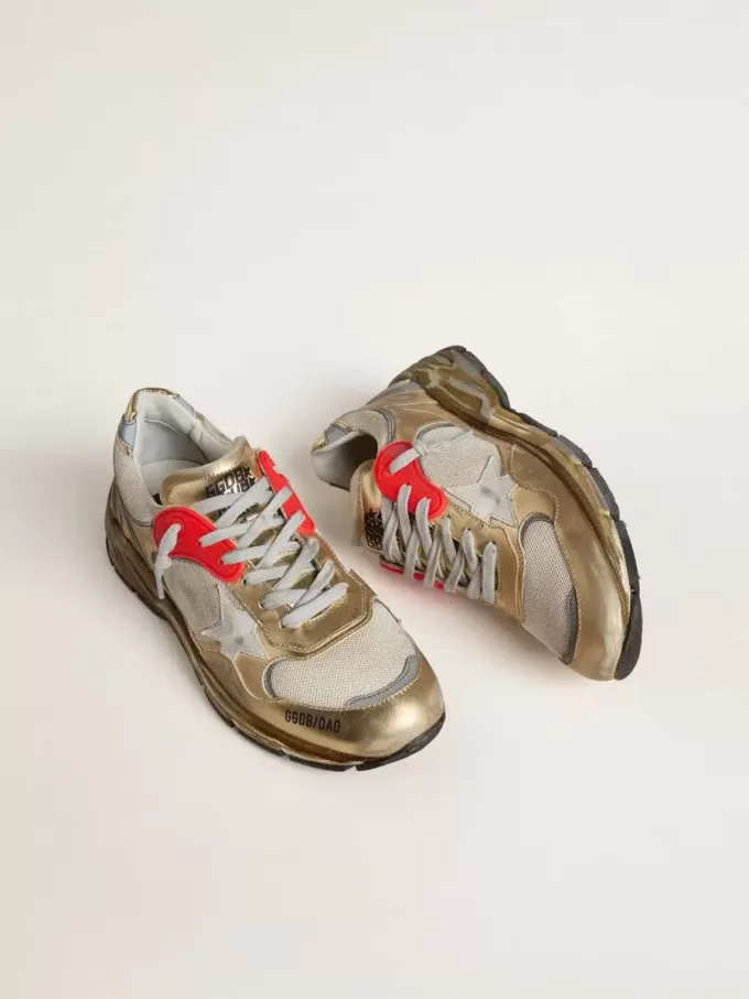 Dad-Star da donna in mesh e pelle laminata oro con stella in pelle bianca Dad-Star da donna in mesh e pelle laminata oro con stella in pelle bianca