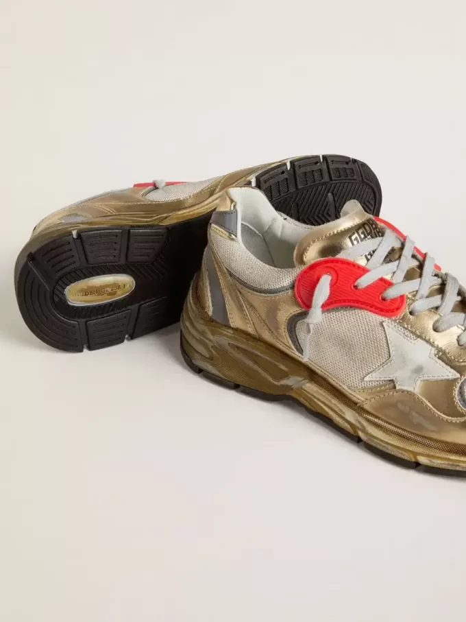 Dad-Star da donna in mesh e pelle laminata oro con stella in pelle bianca Dad-Star da donna in mesh e pelle laminata oro con stella in pelle bianca