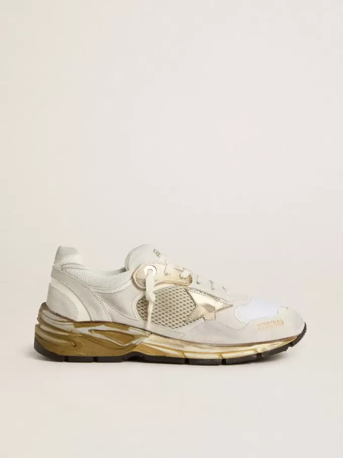 Dad-Star da donna in mesh e pelle scamosciata bianca con stella laminata oro Dad-Star da donna in mesh e pelle scamosciata bianca con stella laminata oro