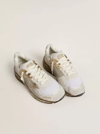 Dad-Star da donna in mesh e pelle scamosciata bianca con stella laminata oro