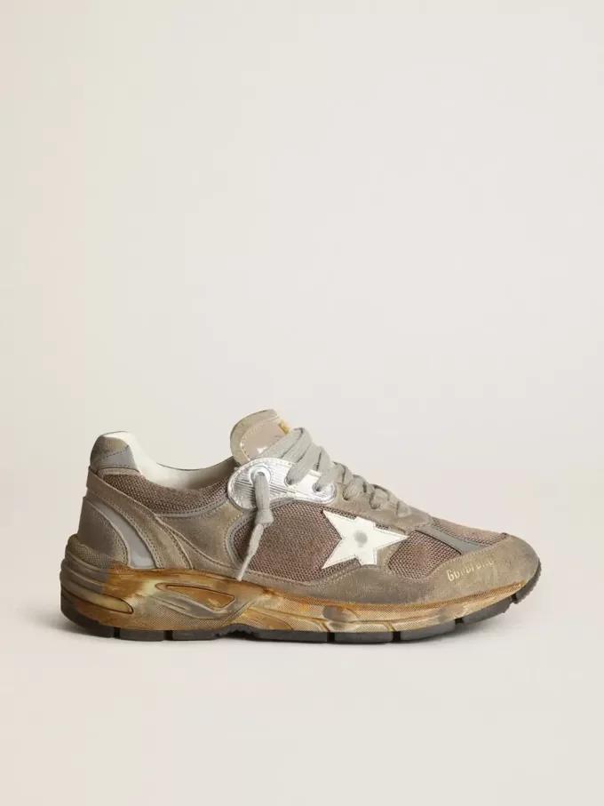 Dad-Star da donna in mesh grigio tortora e pelle scamosciata Dad-Star da donna in mesh grigio tortora e pelle scamosciata