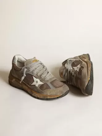 Dad-Star da donna in mesh grigio tortora e pelle scamosciata
