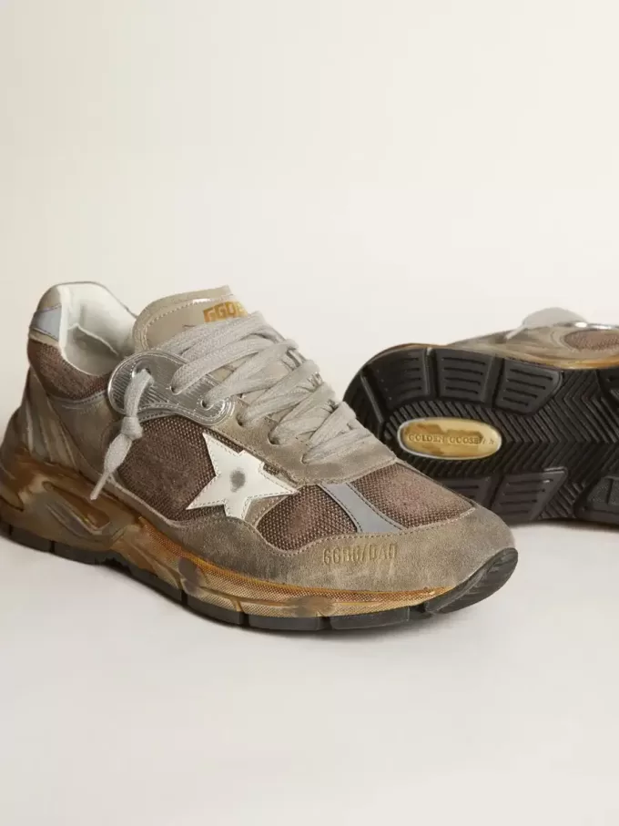 Dad-Star da donna in mesh grigio tortora e pelle scamosciata Dad-Star da donna in mesh grigio tortora e pelle scamosciata