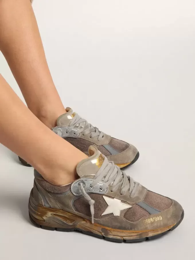 Dad-Star da donna in mesh grigio tortora e pelle scamosciata Dad-Star da donna in mesh grigio tortora e pelle scamosciata