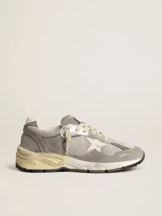 Dad-Star da donna in pelle scamosciata e mesh argentato con stella e linguetta sul tallone in pelle bianca