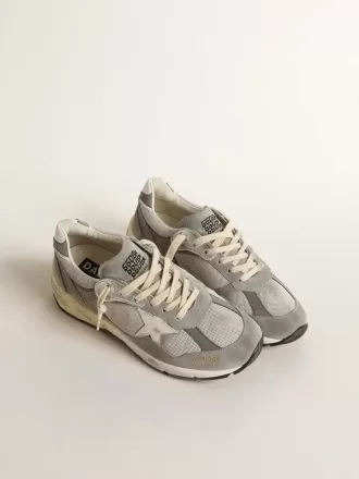 Dad-Star da donna in pelle scamosciata e mesh argentato con stella e linguetta sul tallone in pelle bianca