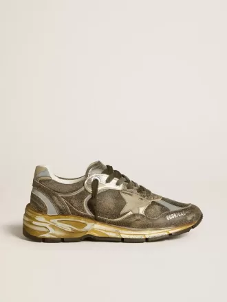 Dad-Star da donna in pelle scamosciata e nylon con stella e linguetta sul tallone in pelle color cachi