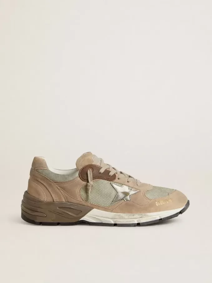 Dad-Star da uomo in mesh beige e pelle scamosciata con stella in pelle argentata Dad-Star da uomo in mesh beige e pelle scamosciata con stella in pelle argentata