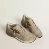 Dad-Star da uomo in mesh beige e pelle scamosciata con stella in pelle argentata Dad-Star da uomo in mesh beige e pelle scamosciata con stella in pelle argentata