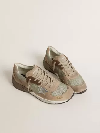 Dad-Star da uomo in mesh beige e pelle scamosciata con stella in pelle argentata