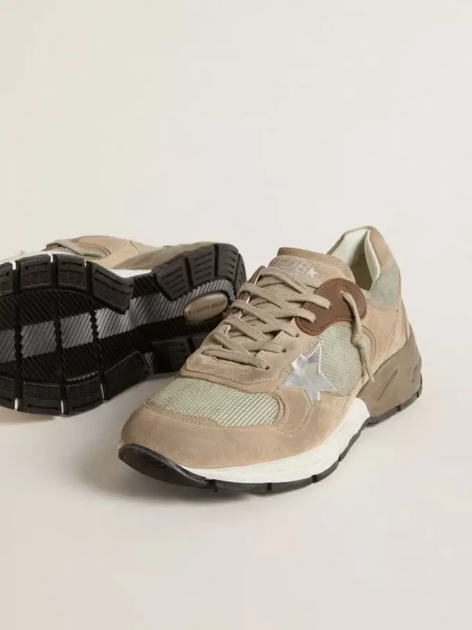 Dad-Star da uomo in mesh beige e pelle scamosciata con stella in pelle argentata Dad-Star da uomo in mesh beige e pelle scamosciata con stella in pelle argentata