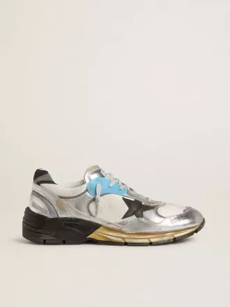 Dad-Star da uomo in mesh e pelle argentata con stella in pelle nera