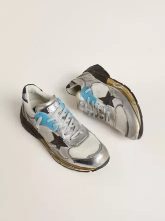 Dad-Star da uomo in mesh e pelle argentata con stella in pelle nera