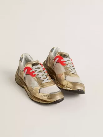 Dad-Star da uomo in mesh e pelle laminata oro con stella in pelle bianca