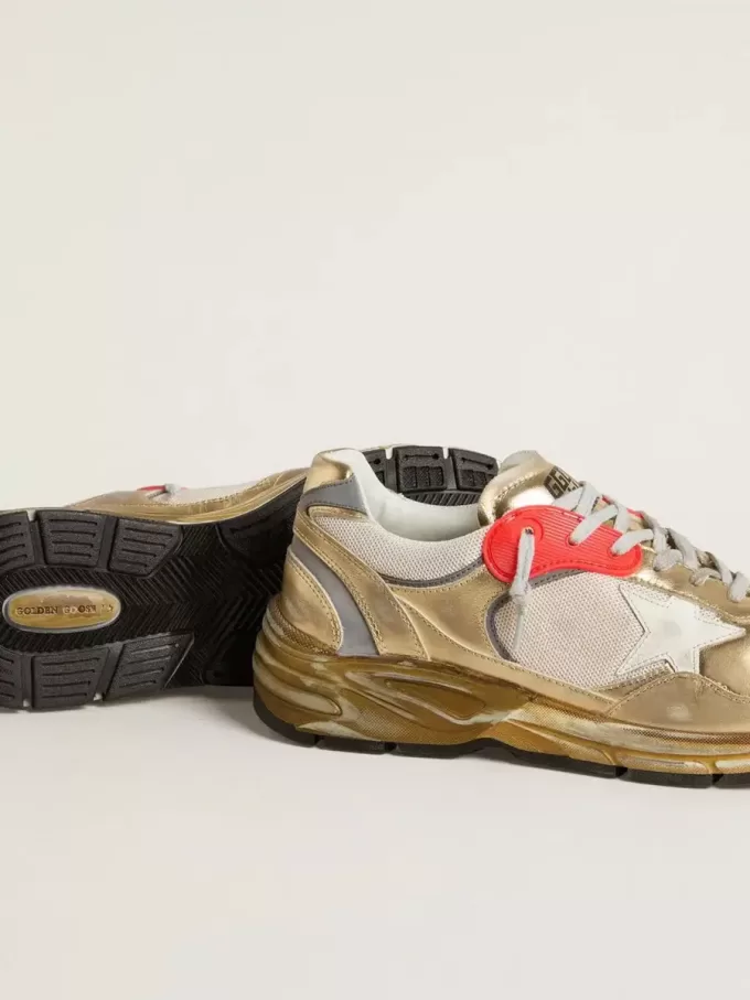 Dad-Star da uomo in mesh e pelle laminata oro con stella in pelle bianca Dad-Star da uomo in mesh e pelle laminata oro con stella in pelle bianca