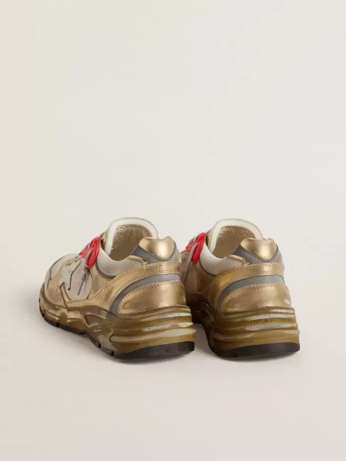 Dad-Star da uomo in mesh e pelle laminata oro con stella in pelle bianca Dad-Star da uomo in mesh e pelle laminata oro con stella in pelle bianca