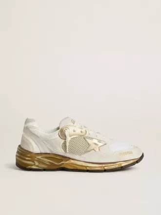 Dad-Star da uomo in mesh e pelle scamosciata bianca con stella in pelle laminata oro