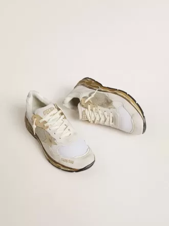 Dad-Star da uomo in mesh e pelle scamosciata bianca con stella in pelle laminata oro