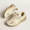 Dad-Star da uomo in nappa beige e nylon con stella in pelle bianca Dad-Star da uomo in nappa beige e nylon con stella in pelle bianca
