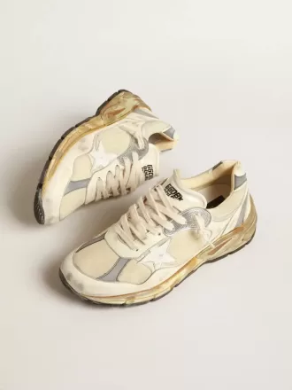 Dad-Star da uomo in nappa beige e nylon con stella in pelle bianca