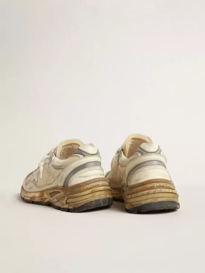 Dad-Star da uomo in nappa beige e nylon con stella in pelle bianca Dad-Star da uomo in nappa beige e nylon con stella in pelle bianca