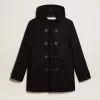 Duffle coat in lana blu scuro con cappuccio e chiusura con alamari Duffle coat in lana blu scuro con cappuccio e chiusura con alamari