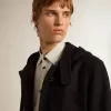 Duffle coat in lana blu scuro con cappuccio e chiusura con alamari Duffle coat in lana blu scuro con cappuccio e chiusura con alamari