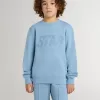 Felpa azzurra da bambino con scritta sul davanti