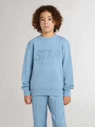 Felpa azzurra da bambino con scritta sul davanti