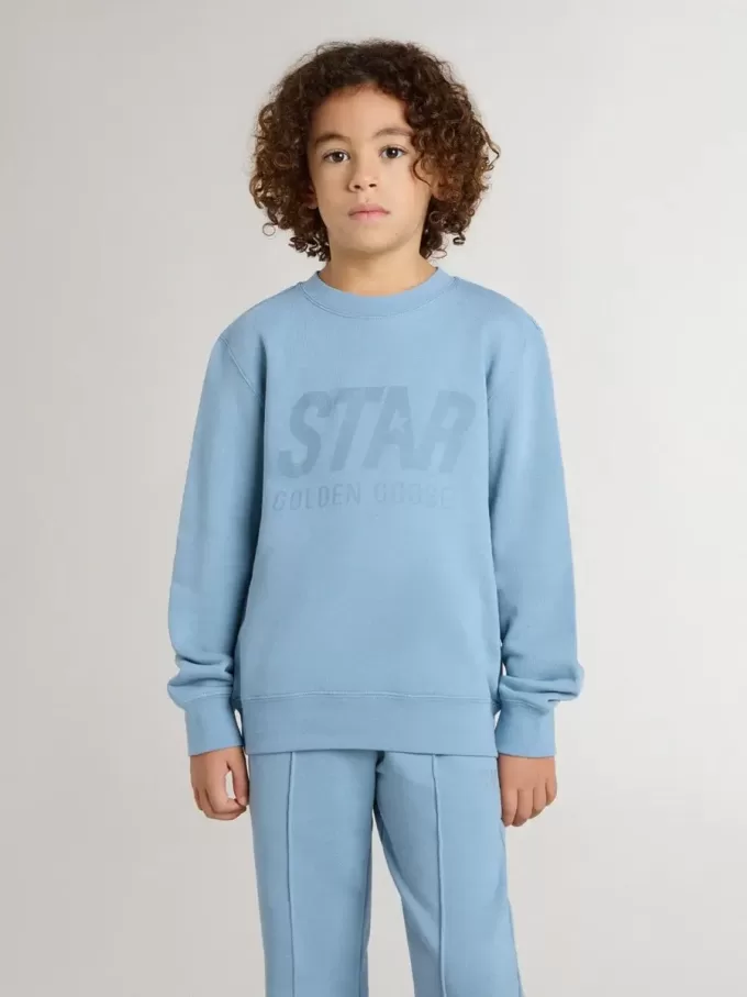 Felpa azzurra da bambino con scritta sul davanti