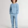 Felpa azzurra da bambino con scritta sul davanti