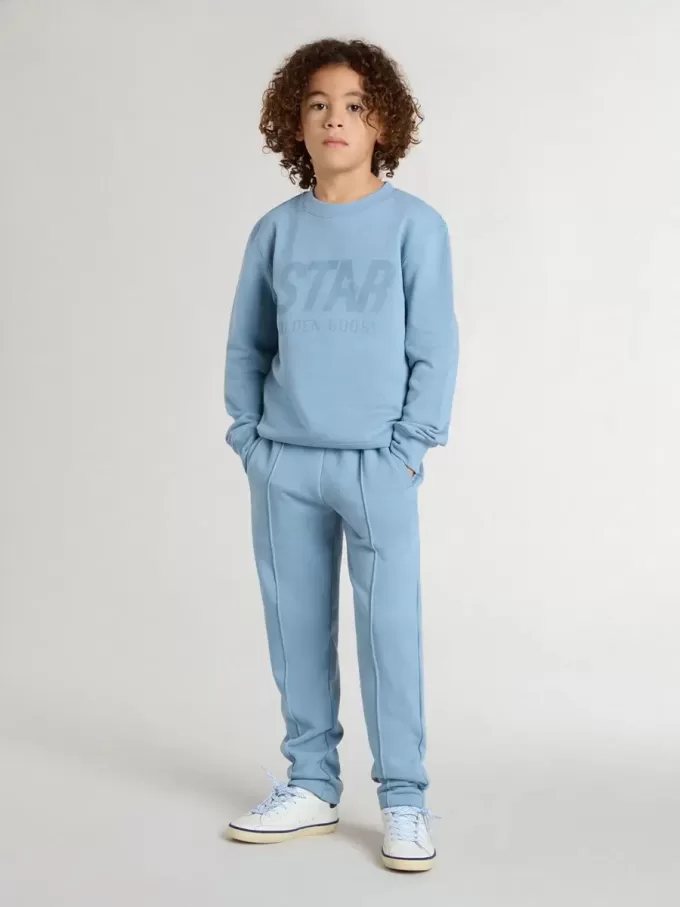 Felpa azzurra da bambino con scritta sul davanti