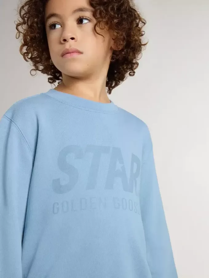Felpa azzurra da bambino con scritta sul davanti
