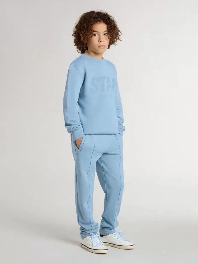 Felpa azzurra da bambino con scritta sul davanti