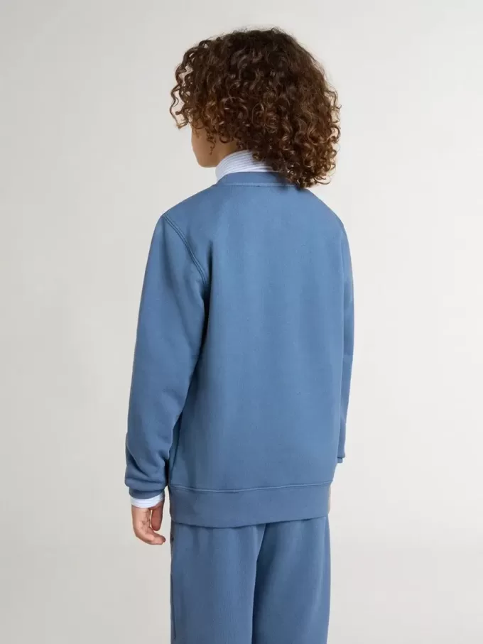 Felpa blu da bambino con toppe bianche in rilievo Felpa blu da bambino con toppe bianche in rilievo