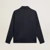 Felpa blu scuro con zip, striscia bianca e stelle a contrasto Felpa blu scuro con zip, striscia bianca e stelle a contrasto