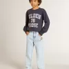 Felpa blu scuro da bambino con stampa bianca