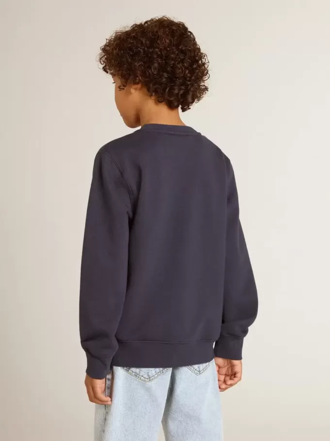 Felpa blu scuro da bambino con stampa bianca