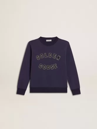 Felpa blu-viola con scritta Golden Goose sul davanti