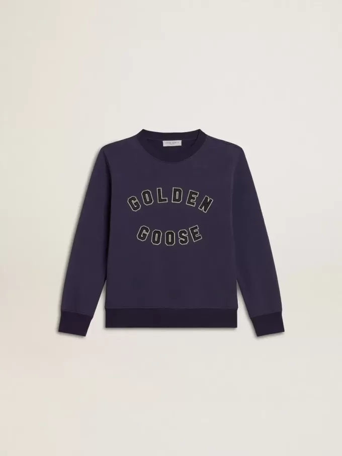 Felpa blu-viola con scritta Golden Goose sul davanti Felpa blu-viola con scritta Golden Goose sul davanti