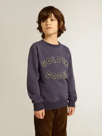Felpa blu-viola con scritta Golden Goose sul davanti