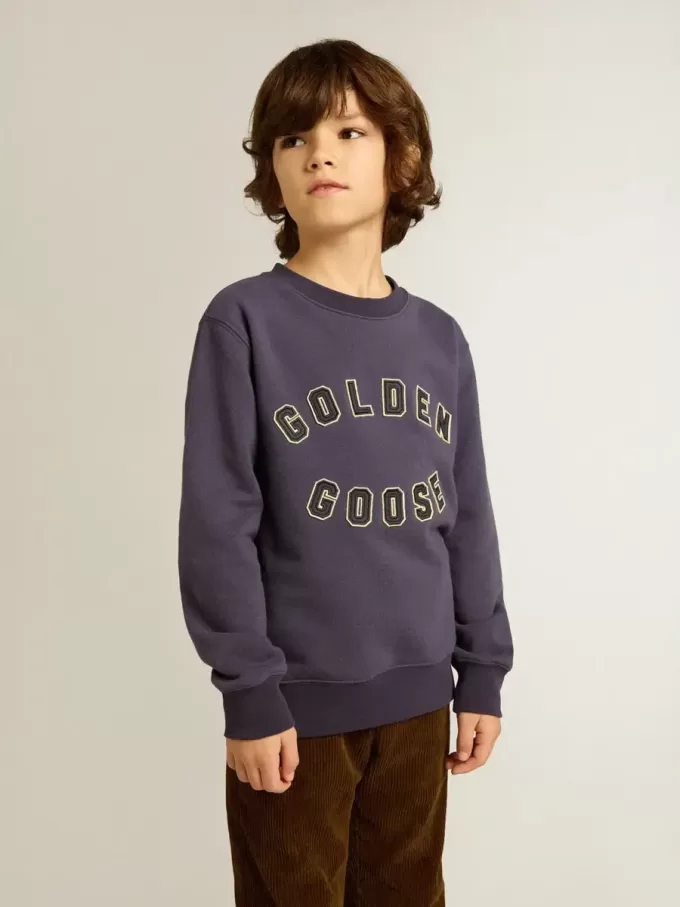 Felpa blu-viola con scritta Golden Goose sul davanti Felpa blu-viola con scritta Golden Goose sul davanti