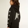 Felpa con cappuccio da bambino in nero con stelle argentate a contrasto