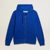 Felpa con cappuccio da uomo di colore blu con scritta sul retro Felpa con cappuccio da uomo di colore blu con scritta sul retro