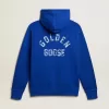 Felpa con cappuccio da uomo di colore blu con scritta sul retro Felpa con cappuccio da uomo di colore blu con scritta sul retro