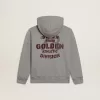 Felpa con cappuccio grigio melange con stampa sul retro