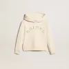 Felpa con cappuccio in bianco invecchiato con toppe
